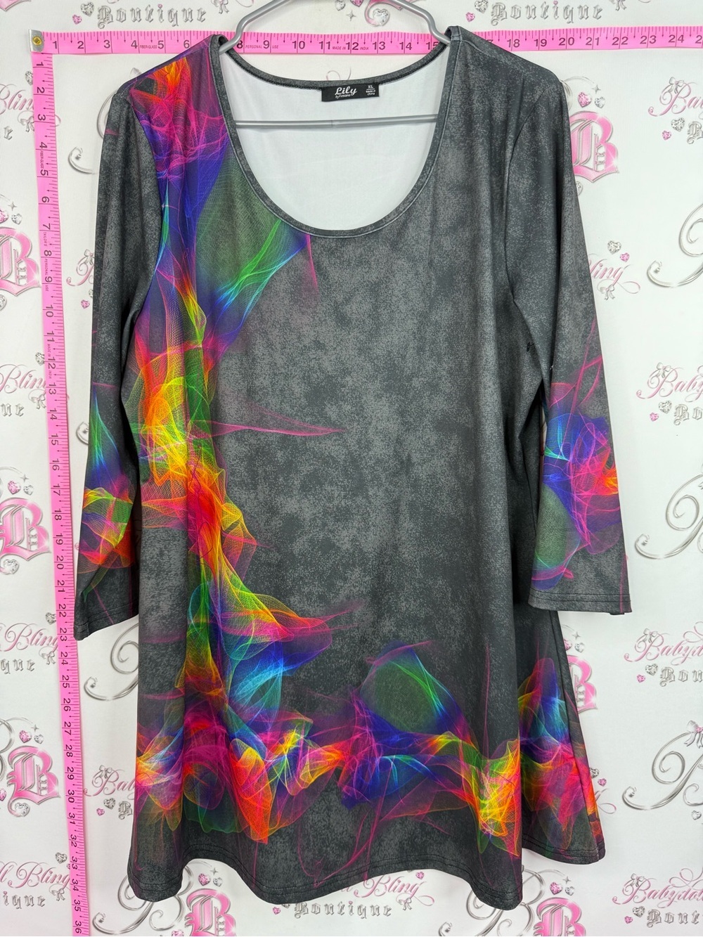Lily shirt Rainbow Swirl Scoop Neck Tunic on Charcoal